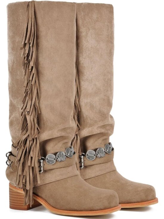 Shoes - 👢Women's Sandy Knee High Boots Fringes Buckle Straps Chunky Heel Square Toe